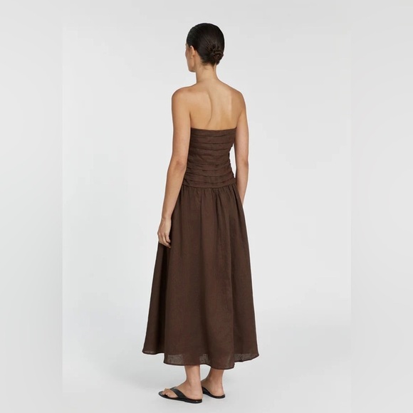 DISSH Catania Brown Linen Ruched Strapless A-line Dress in Bitter Chocolate US 8 - Picture 3 of 6